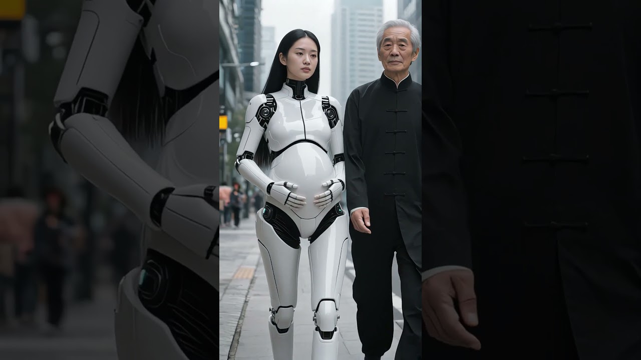 EnglishHer abdomen is obviously bulging, showing a pregnant state. #robot