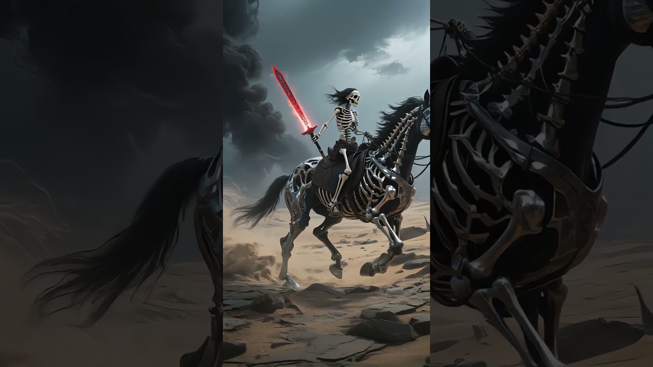 A person and a horse are galloping all the way on the wasteland.